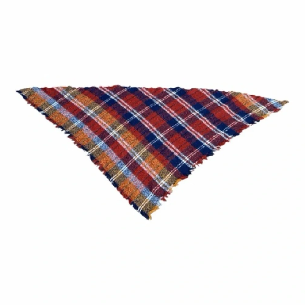 Plaid Fringe Shawl/Blanket scarf in earth tone rust, navy and gold